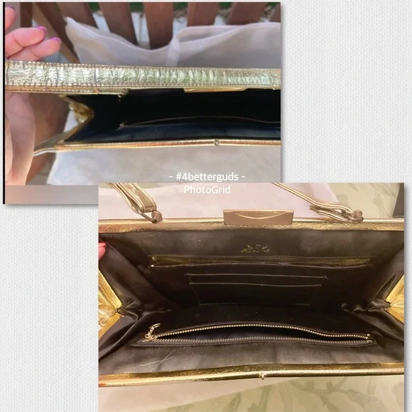 Rosart Vintage Oriental Scene Fabric Rectangle Handbag with Gold Leather Accents - Picture 5 of 16